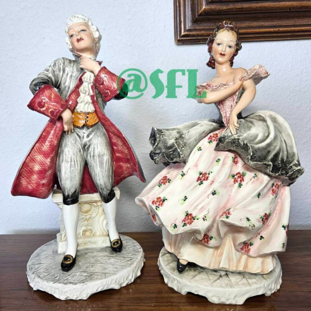 Vtg Carlo Mollica Italy Lady And Gent Large Capodimonte Victorian Figurines Sign